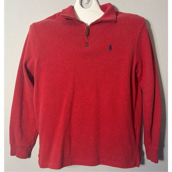 Polo Ralph Lauren Sweater Mens Medium Red 1/4 Zip Mock Neck Pullover Preppy - Picture 2 of 8